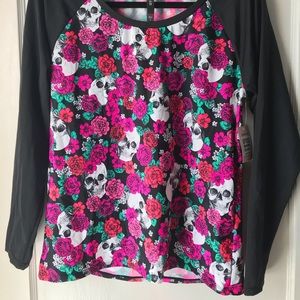 Torrid Size 1 Floral and Skull Rash Guard Swim Top